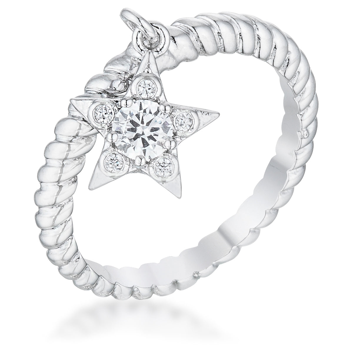 Avera Cubic Zirconia Star Charm Fashion Ring in Sterling Silver