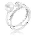 Avera .15Ct Plated Cz And Freshwater Pearl Contemporary Double Band Ring