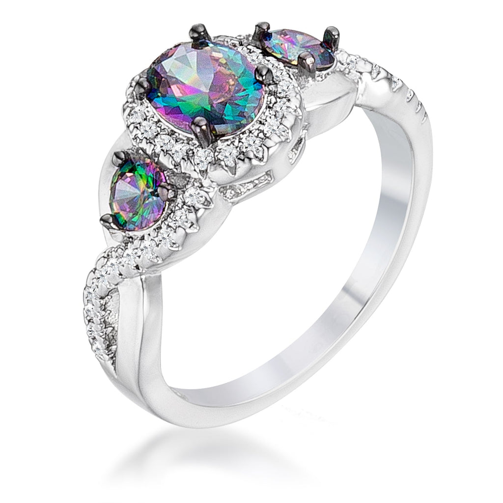 Avera 1.43Ct Hematite Plated Mystic And Cubic Zirconia Three Stone Twisted Shank Ring