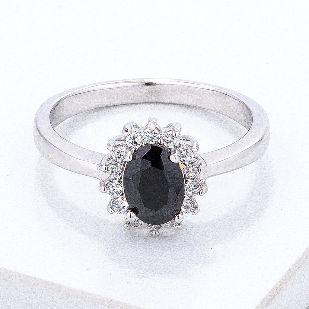 Avera Petite Oval Ring With Black Cubic Zirconia