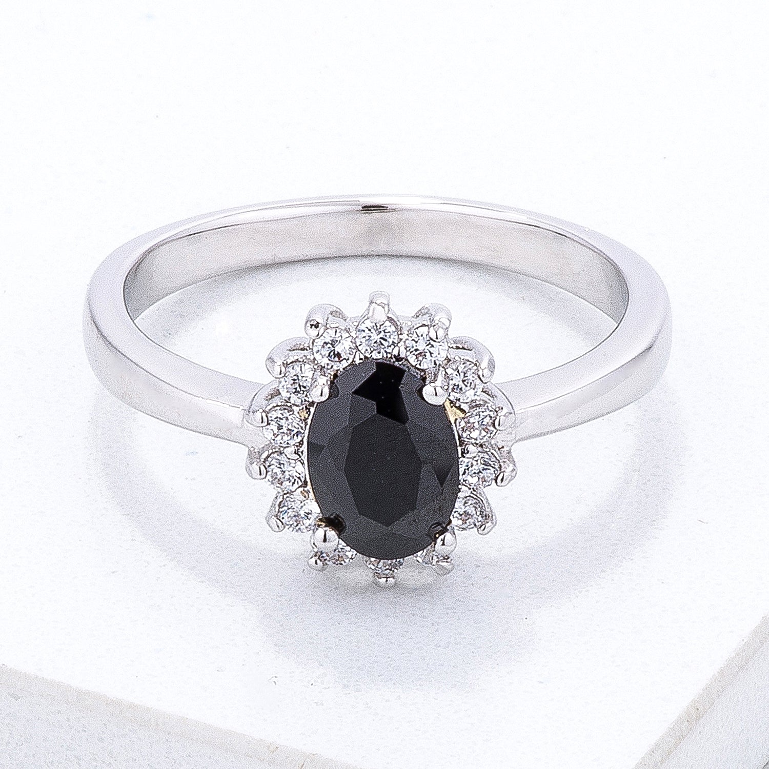 Avera Petite Oval Ring With Black Cubic Zirconia