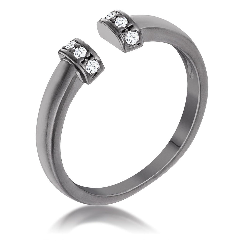 Avera Hematite Petite Cz Open Cuff Ring