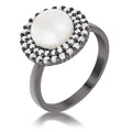 Avera Hematite Double Halo Ethereal Pearl Cocktail Ring