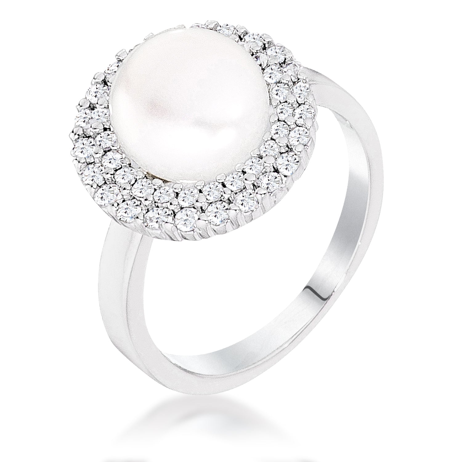 Avera Ethereal Pearl Double Halo Cocktail Ring in Silver