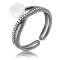 Avera Hematite Pearl Ribbon Bypass Half Pave Ring