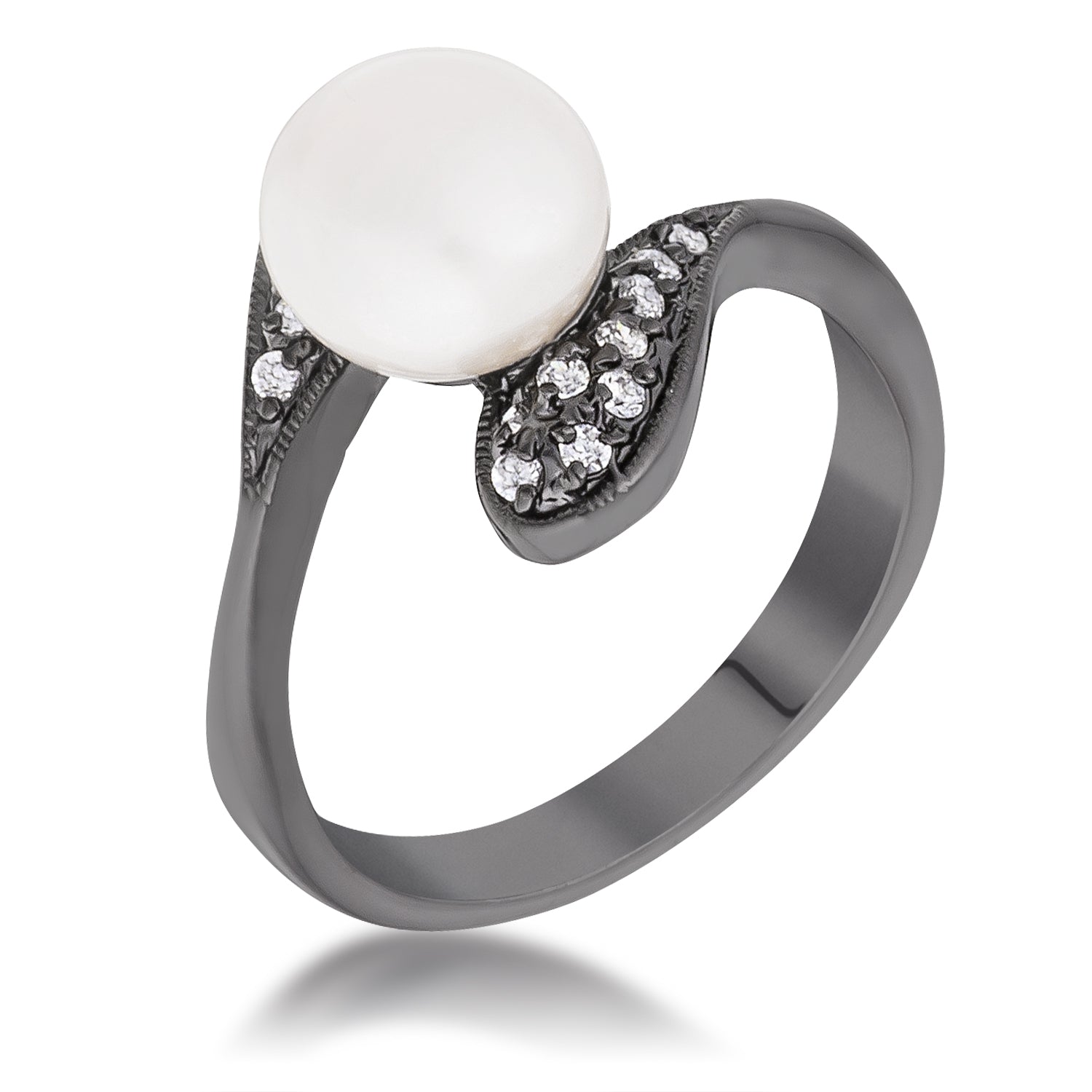 Avera Hematite Pearl Interlocked Double Teardrop Ring