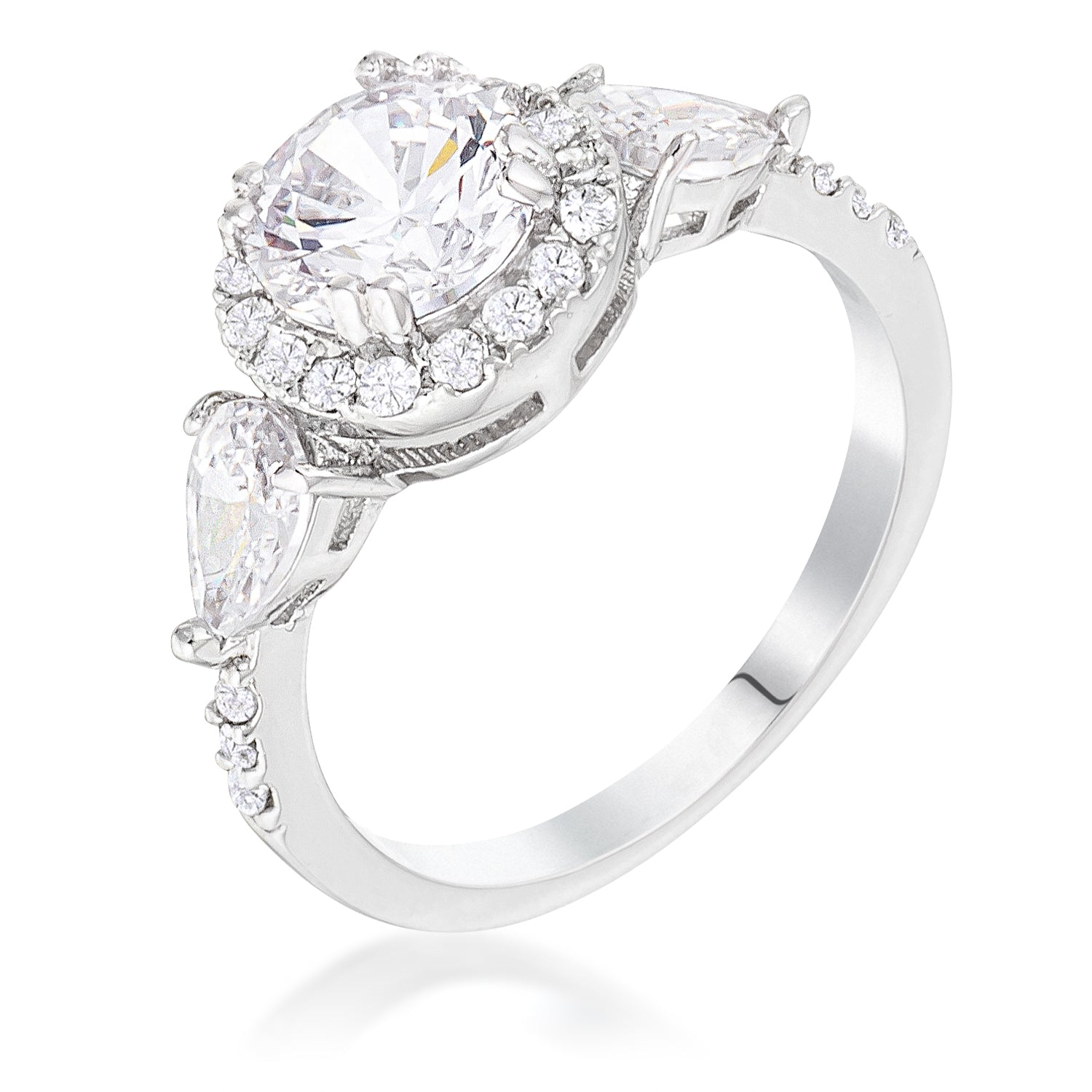 Avera 3-Stone Cz Round Halo Pear Engagement Ring In Silver