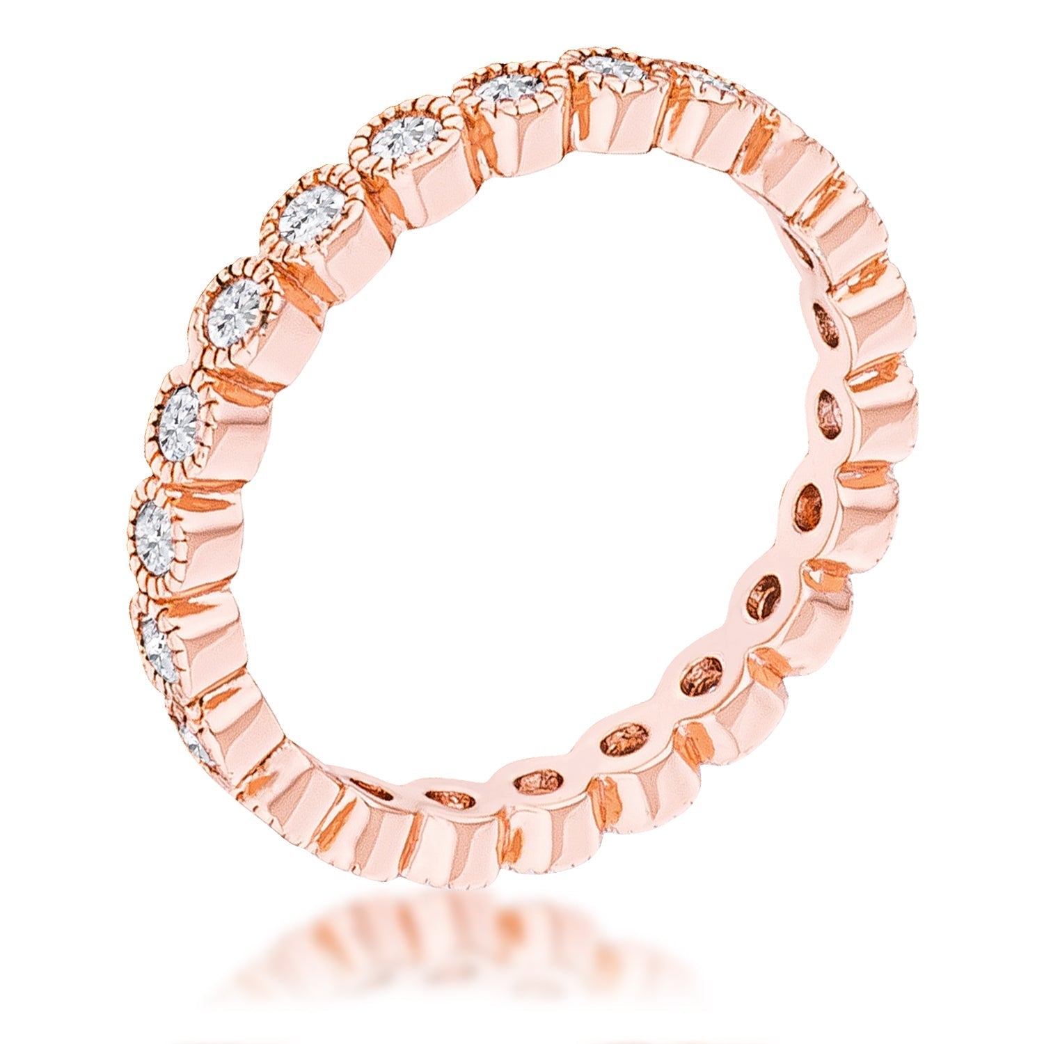 Avera Dotted Cz Round Bezel Eternity Ring In Pink