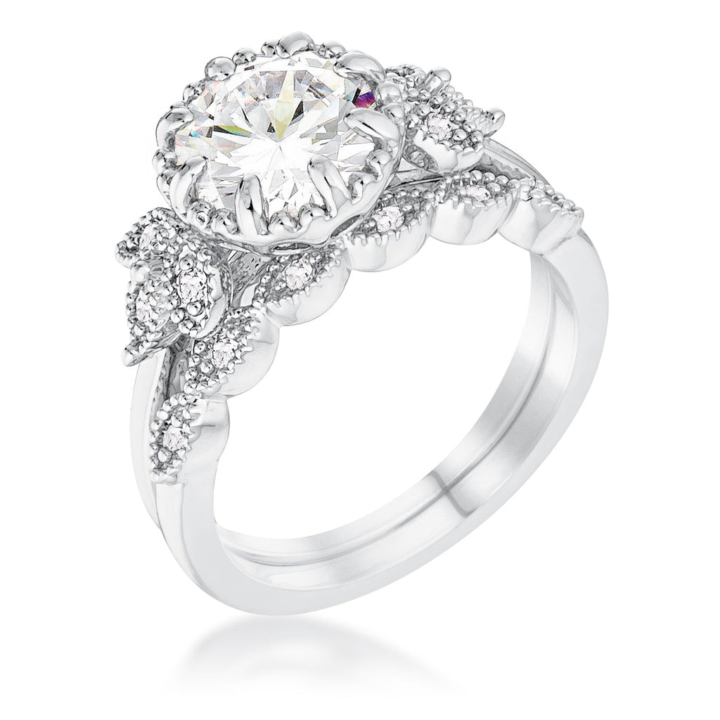 Avera 2.25Ct Round Cut Cubic Zirconia Trio Laurel Leaf Engagement Set