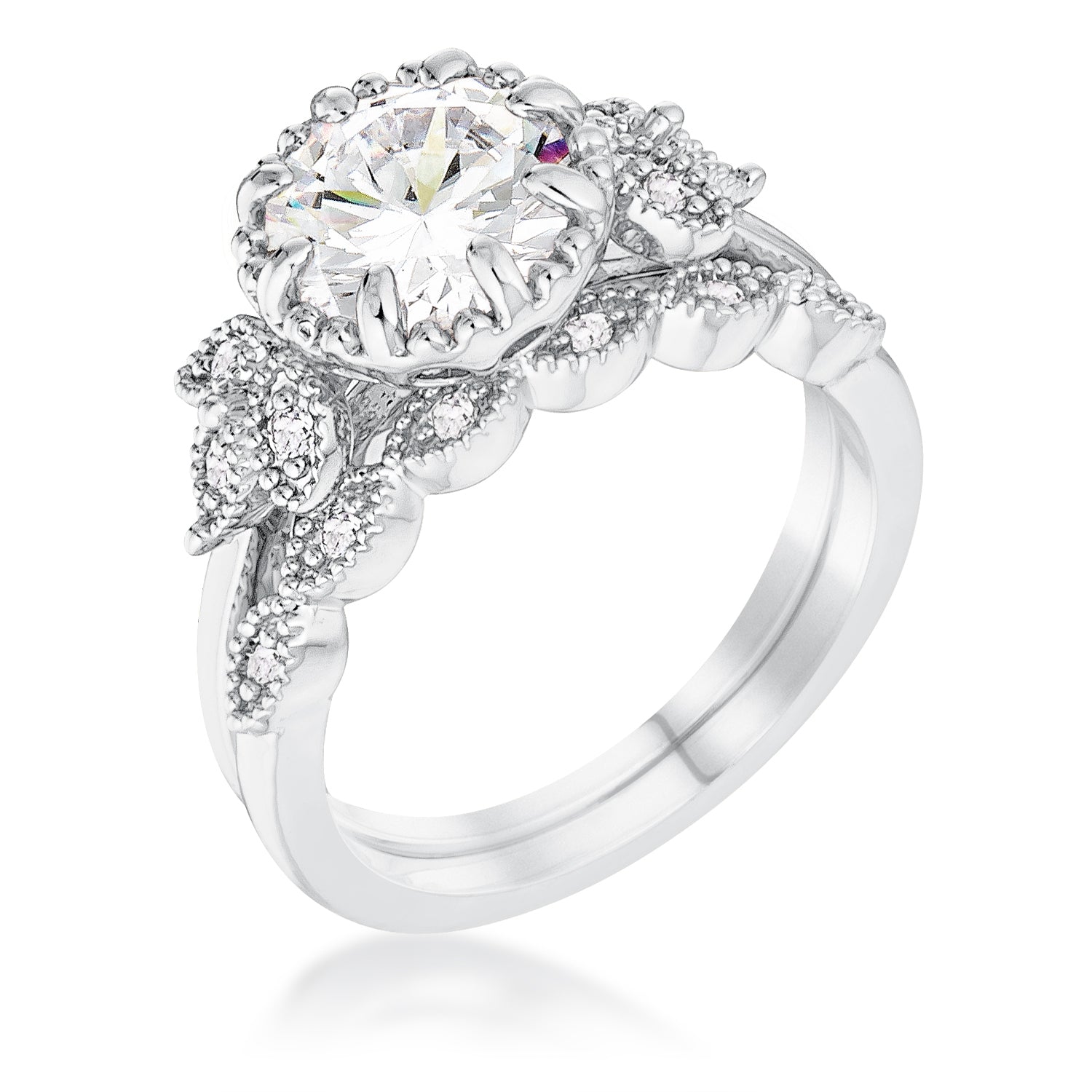 Avera 2.25Ct Round Cut Cubic Zirconia Trio Laurel Leaf Engagement Set