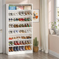 Modern 8-Shelf Shoe Rack Shelving Unit for Closet Storage in White Wood Finish