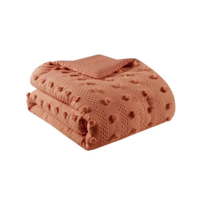 Twin/Twin XL 2-Piece Rust Orange Pompom Microfiber Comforter Set