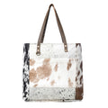 Myra Mesa Trail Patchwork Hairon Tote Bag for Women Rustic Cowhide Design, Brown Leather Handles for Everyday Utility