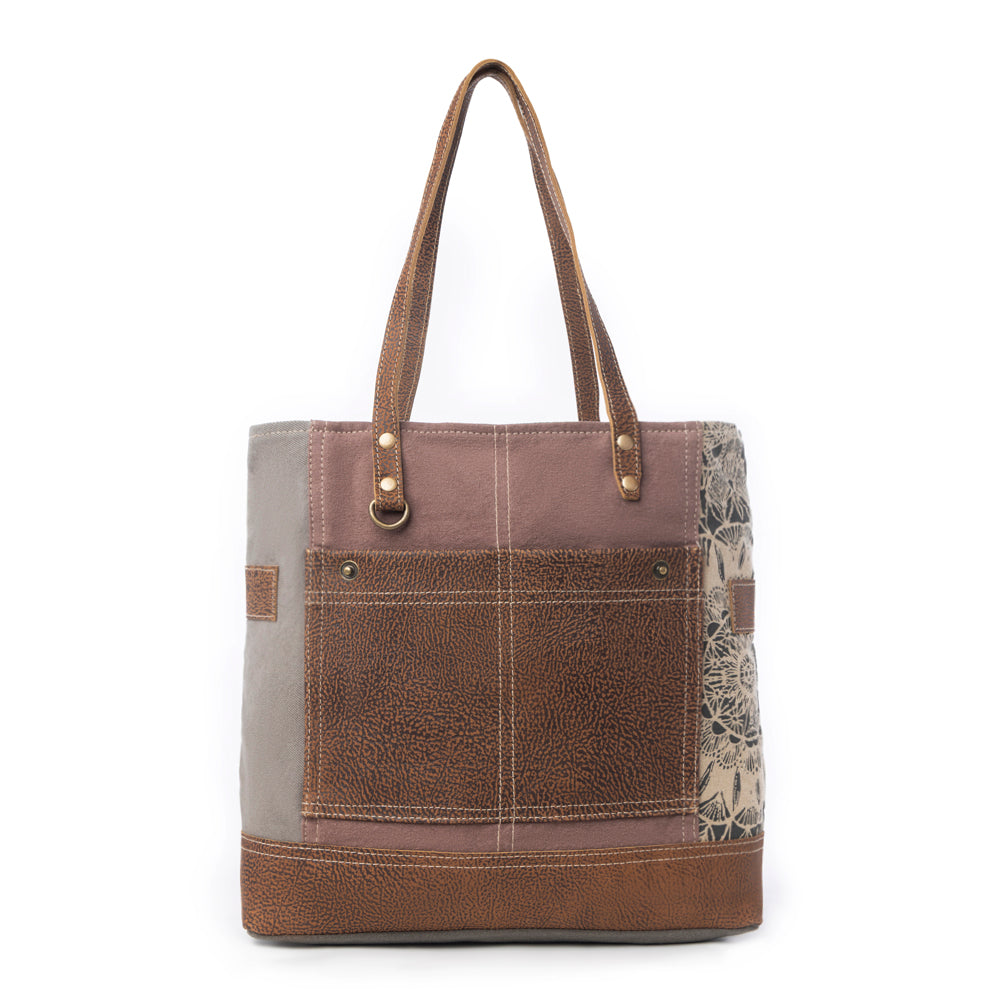 Side Floral Print Canvas Tote Bag