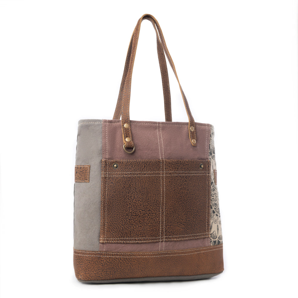 Side Floral Print Canvas Tote Bag