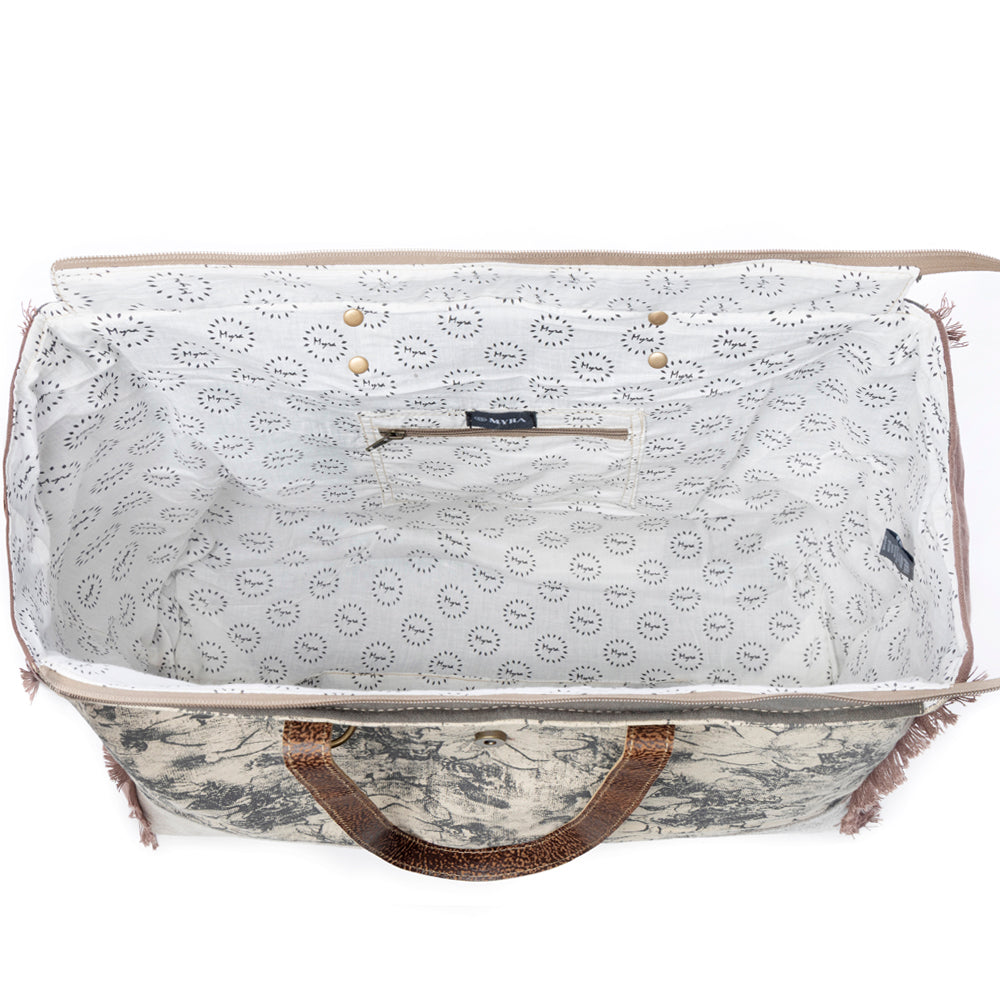 Myra Floweret Weekender Bag for Women – Floral Printed Front, Buckle Closure, Fringed Edges for Travel Chic