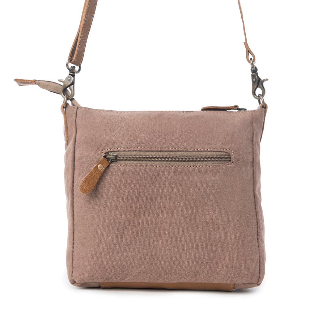 Myra Dizzy Circle Leather Shoulder Bag for Women Sunburst Floral Print, Adjustable Strap, Rustic Everyday Companion