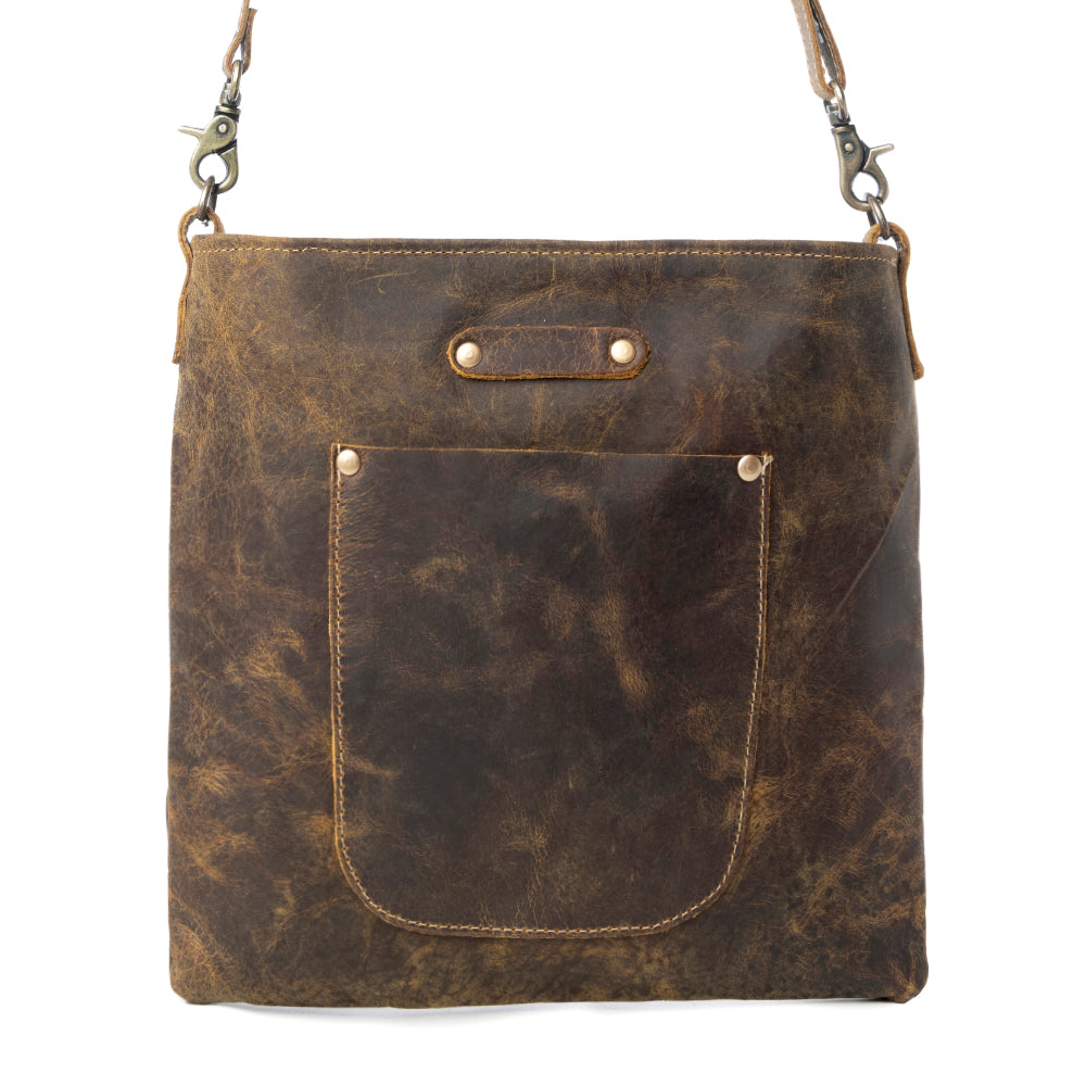 Myra Beast Leather Messenger Bag for Women Distressed Brown Full-Grain Leather with Adjustable Strap and Front Pocket