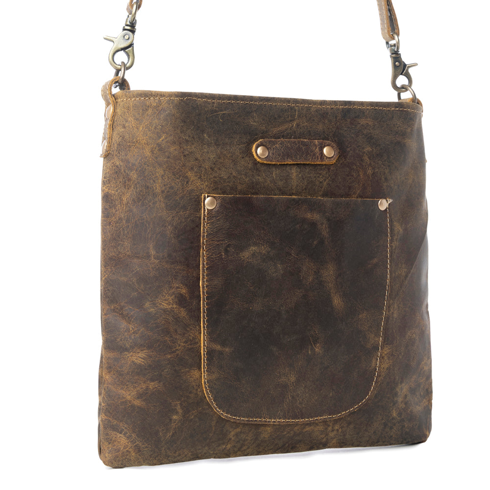 Myra Beast Leather Messenger Bag for Women Distressed Brown Full-Grain Leather with Adjustable Strap and Front Pocket