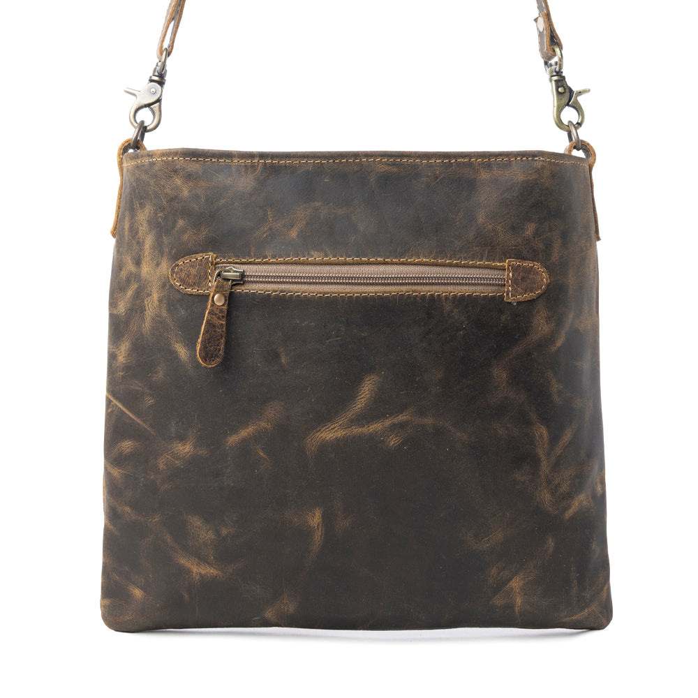Myra Beast Leather Messenger Bag for Women Distressed Brown Full-Grain Leather with Adjustable Strap and Front Pocket
