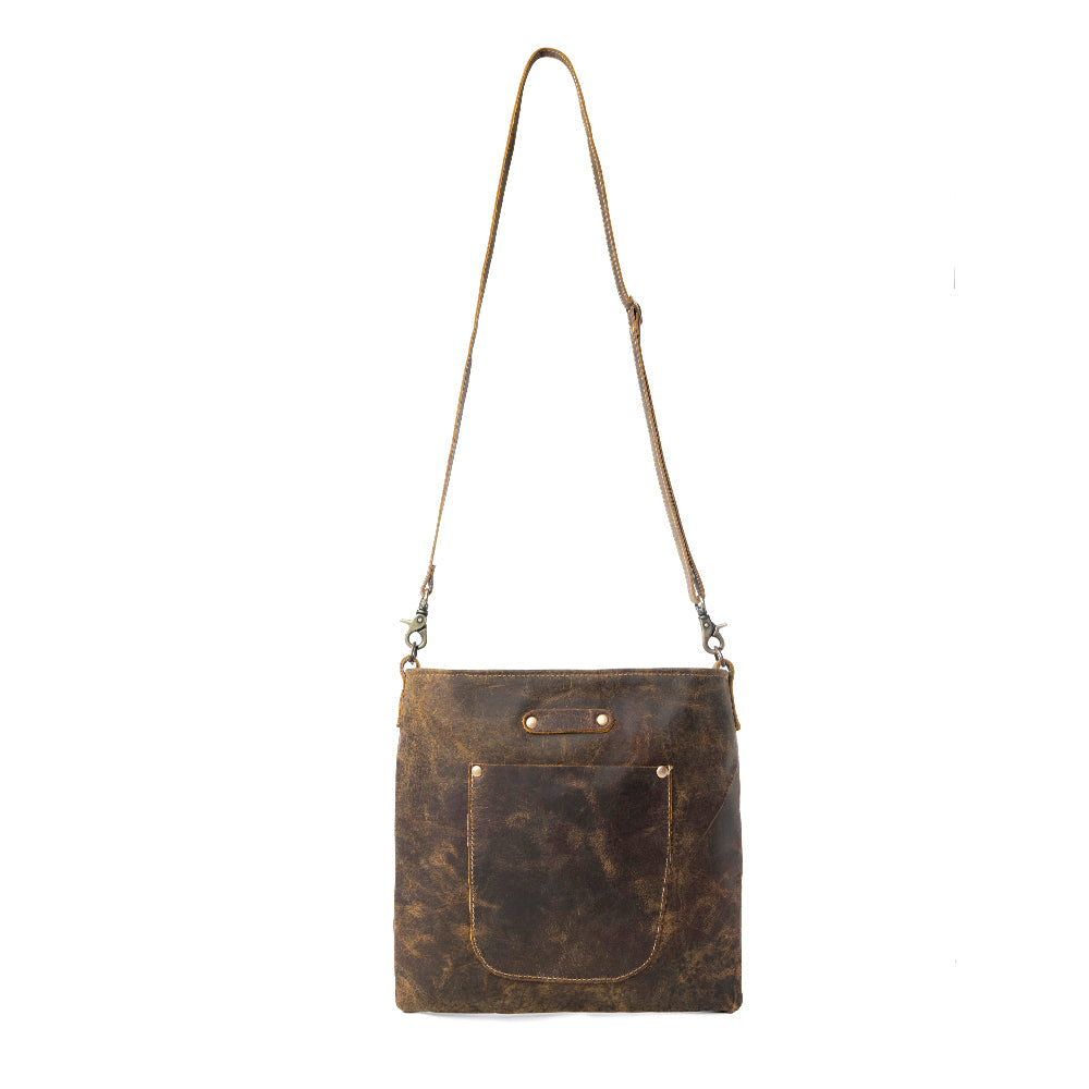 Myra Beast Leather Messenger Bag for Women Distressed Brown Full-Grain Leather with Adjustable Strap and Front Pocket