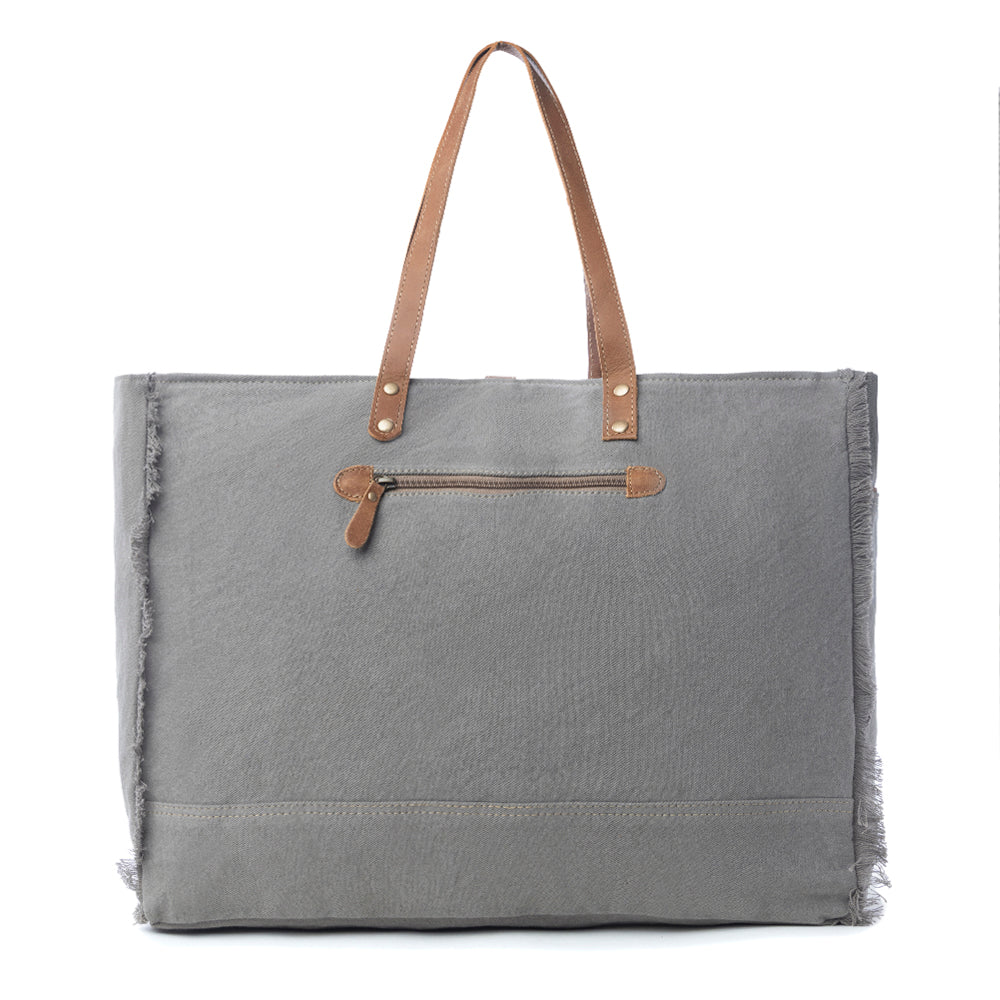 Myra Cosmopolitan Weekender Tote Bag Fringed Edges, Aztec Print Design with Buckle Flap Closure for Travel