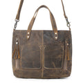 Myra Ultimate Choice Brown Suede Leather Handbag for Women Twin Top Handles, Crossbody Strap, Double Front Pockets