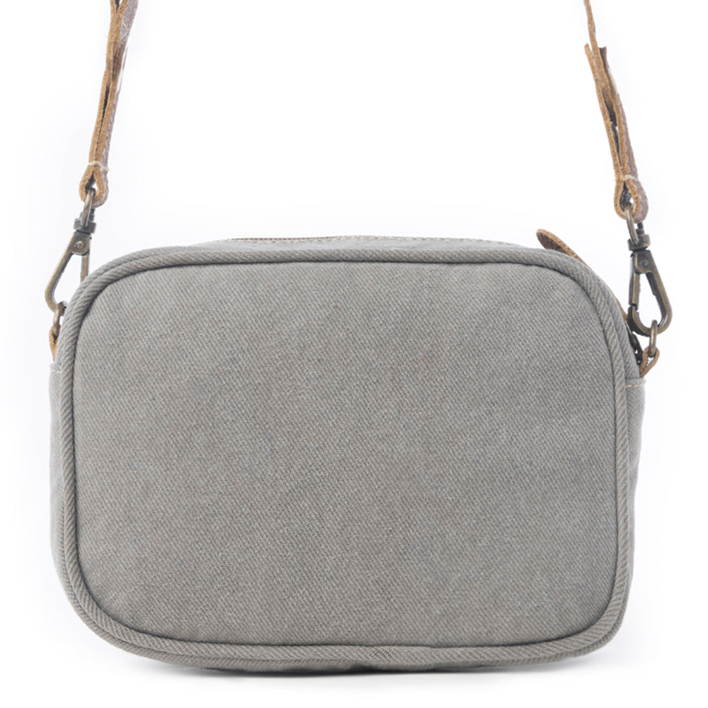 Myra Temptation Tribal Pattern Small Crossbody Bag for Women â€“ Geometric Canvas Front, Adjustable Leather Strap for Everyday Western Style