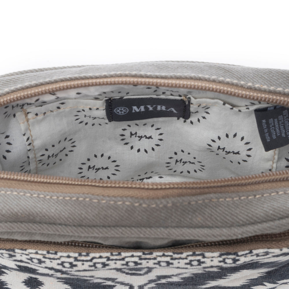 Myra Temptation Tribal Pattern Small Crossbody Bag for Women â€“ Geometric Canvas Front, Adjustable Leather Strap for Everyday Western Style