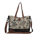 Myra Mystique Canvas Leather Messenger Bag - Dual Strap Floral Satchel with Vintage Print and Adjustable Crossbody Design