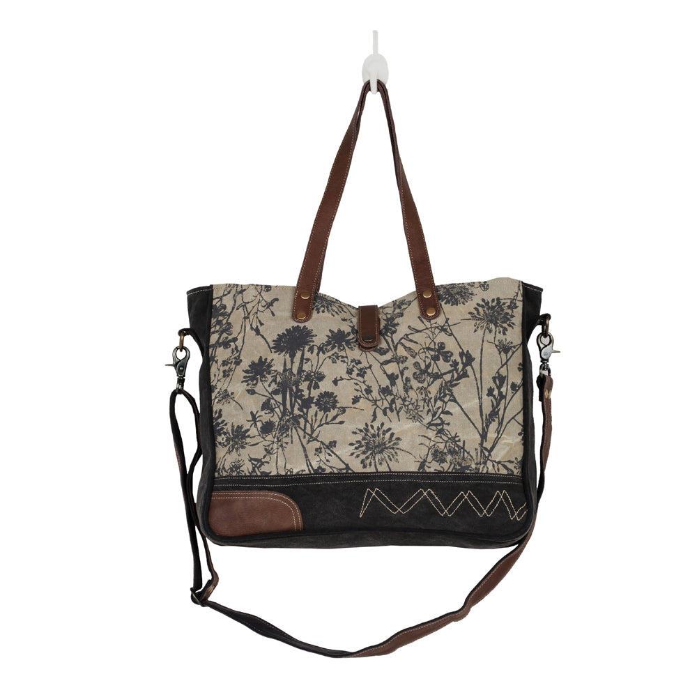 Myra Mystique Canvas Leather Messenger Bag - Dual Strap Floral Satchel with Vintage Print and Adjustable Crossbody Design