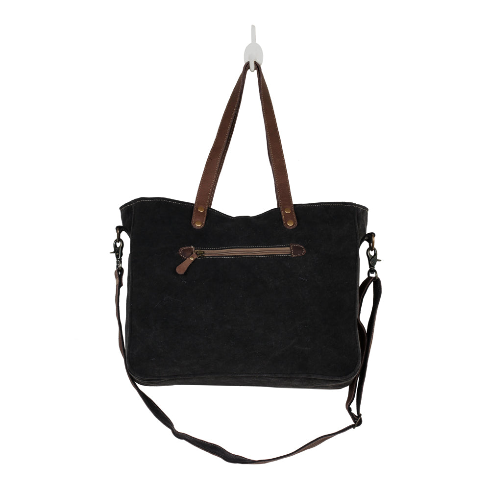 Myra Mystique Canvas Leather Messenger Bag - Dual Strap Floral Satchel with Vintage Print and Adjustable Crossbody Design
