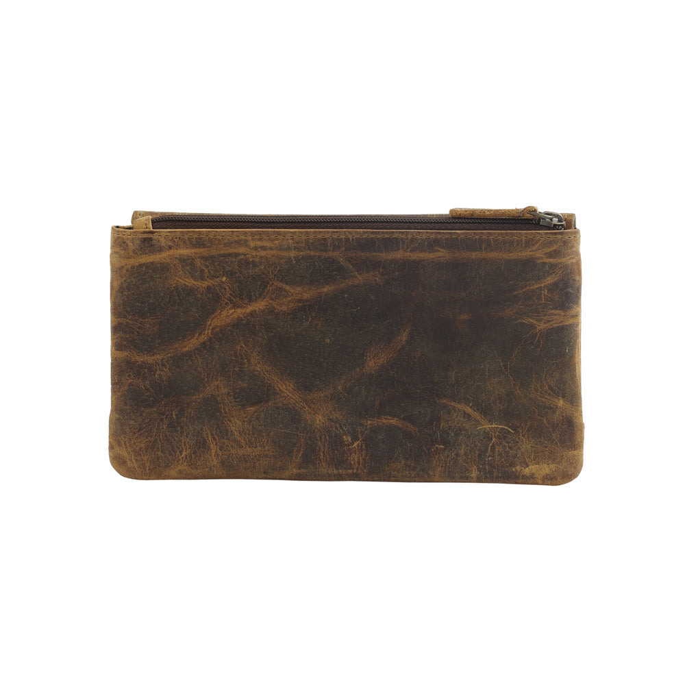 Myra Oak Fire Rustic Brown Leather Wallet - RFID-Protected Zip Pouch for Secure Cards & Cash Storage