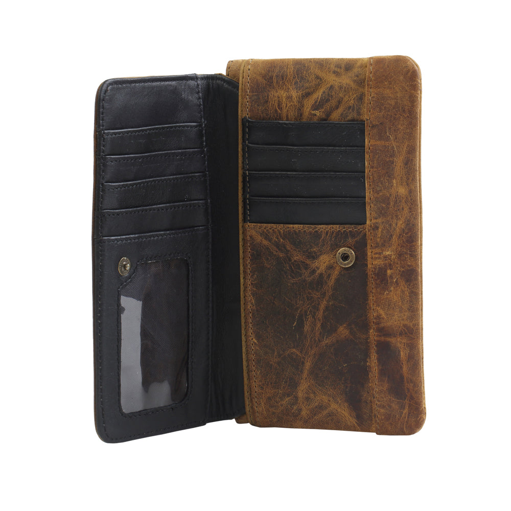 Myra Oak Fire Rustic Brown Leather Wallet - RFID-Protected Zip Pouch for Secure Cards & Cash Storage