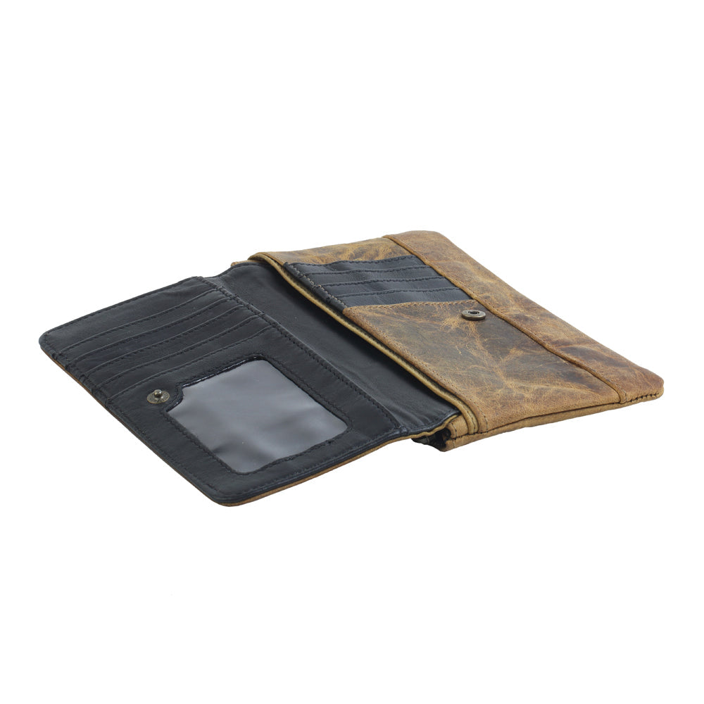 Myra Oak Fire Rustic Brown Leather Wallet - RFID-Protected Zip Pouch for Secure Cards & Cash Storage