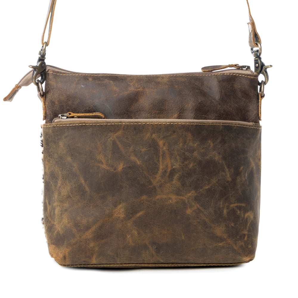 Myra Feline Hairon Leather Crossbody Bag Suede Finish, Leopard Print Front, Adjustable Strap for Everyday Chic