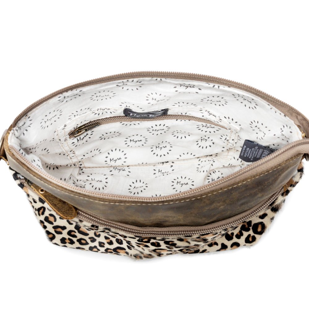 Myra Feline Hairon Leather Crossbody Bag Suede Finish, Leopard Print Front, Adjustable Strap for Everyday Chic