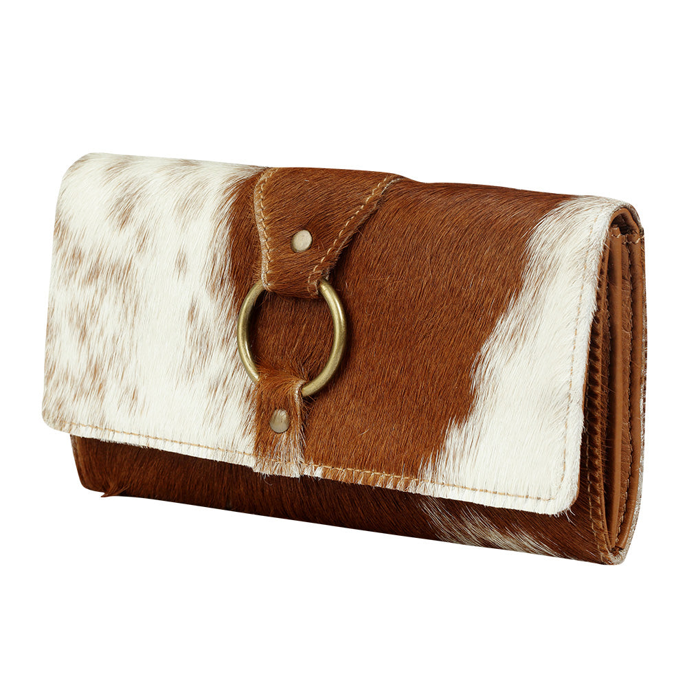 Myra Prairie Loop Hairon Leather Wallet for Women with Trifold Design, Brass Ring Closure, Western Cowhide Finish