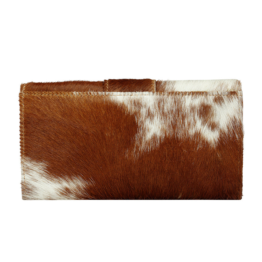 Myra Prairie Loop Hairon Leather Wallet for Women with Trifold Design, Brass Ring Closure, Western Cowhide Finish