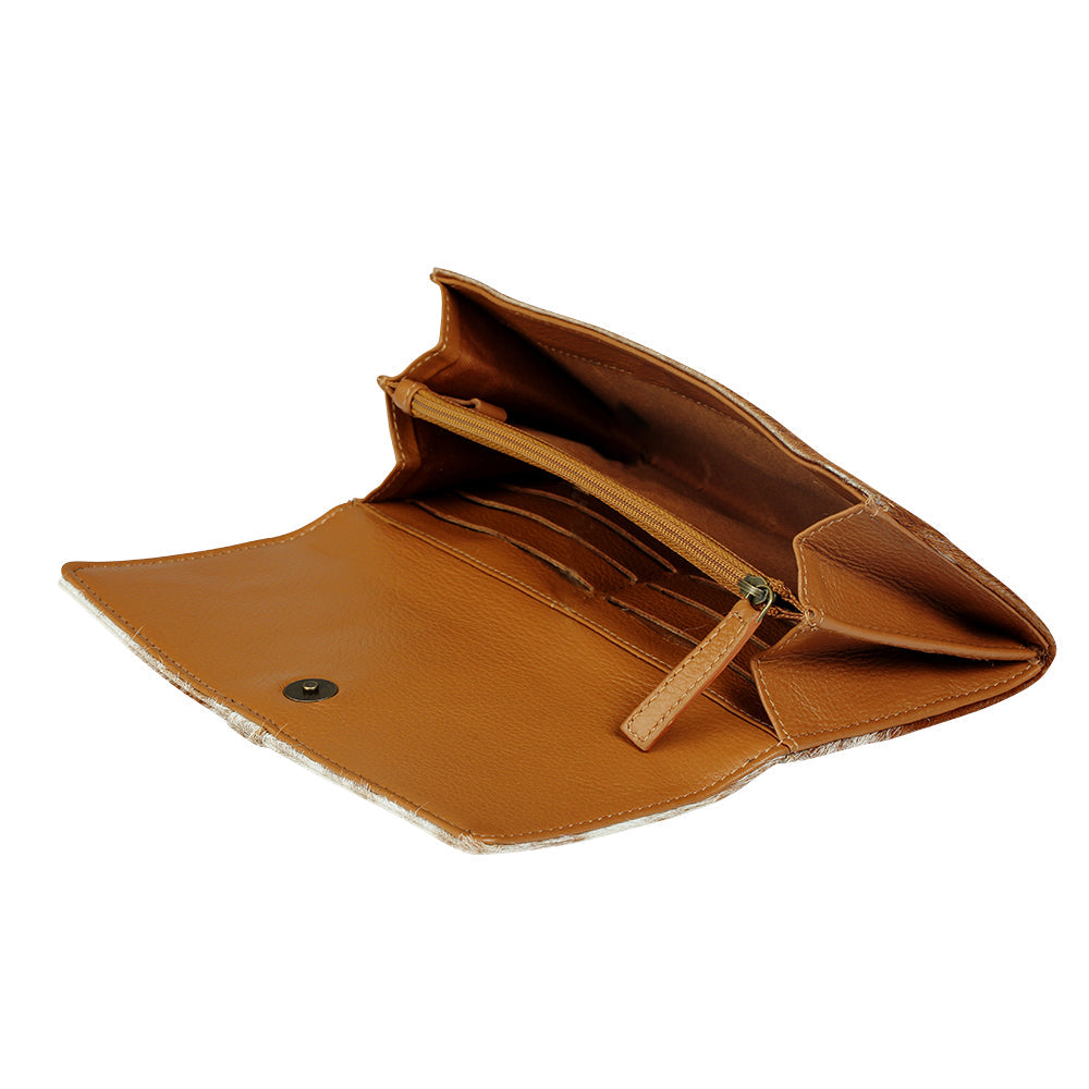 Myra Prairie Loop Hairon Leather Wallet for Women with Trifold Design, Brass Ring Closure, Western Cowhide Finish