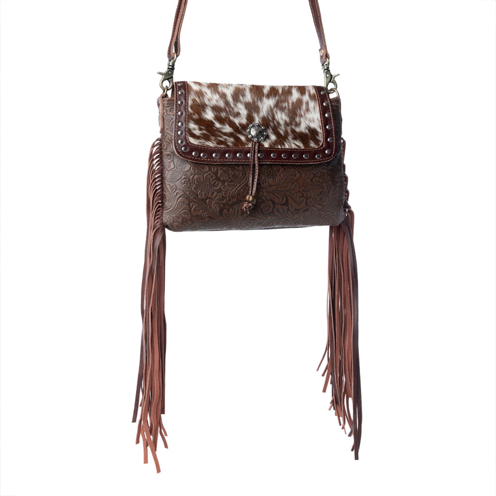 Carved Blossoms Leather & Hairon Bag