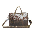 Myra Serenity Hair-On Leather Laptop Bag - Western Office Tote with Detachable Strap and Spacious Interior for Easy Carry