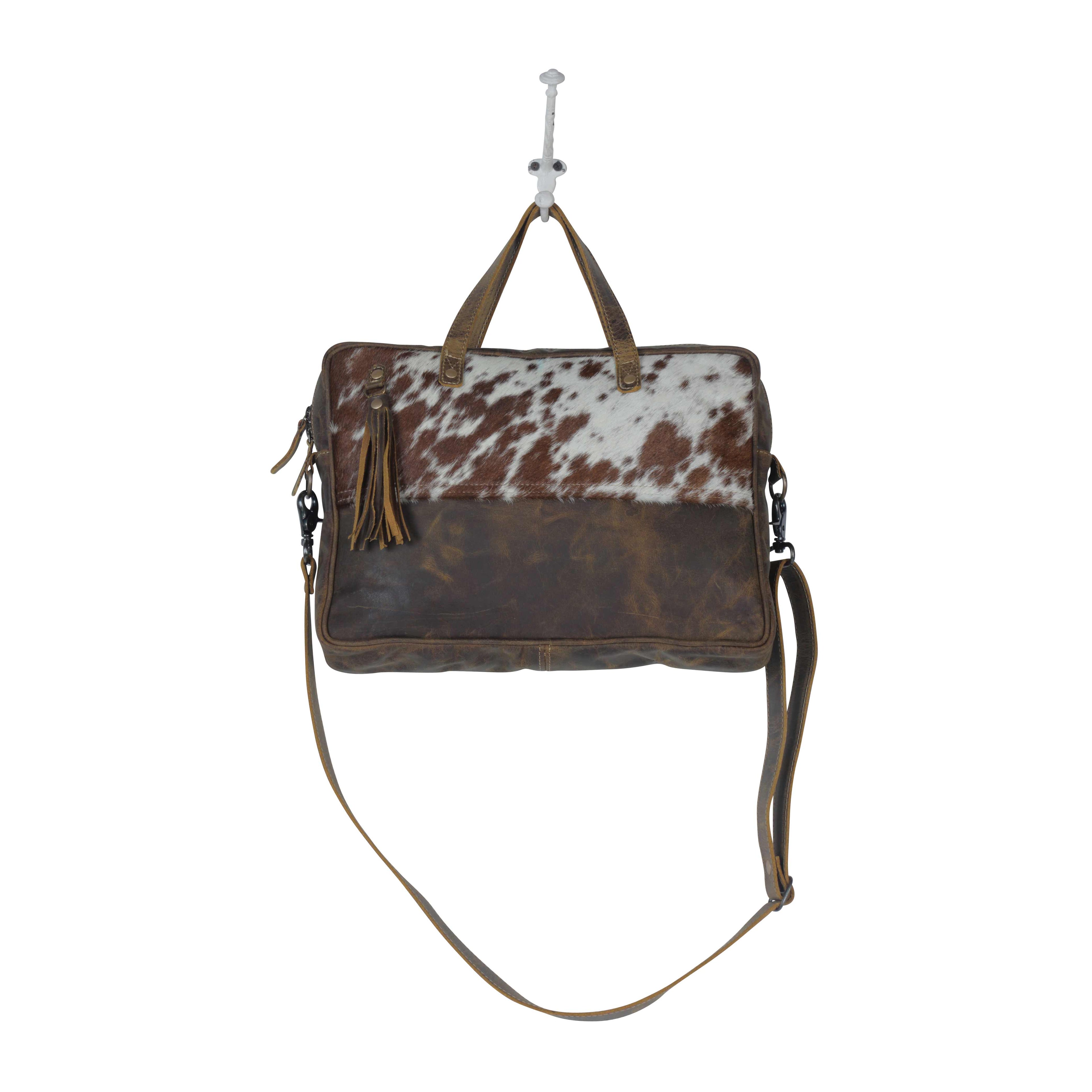 Myra Serenity Hair-On Leather Laptop Bag - Western Office Tote with Detachable Strap and Spacious Interior for Easy Carry