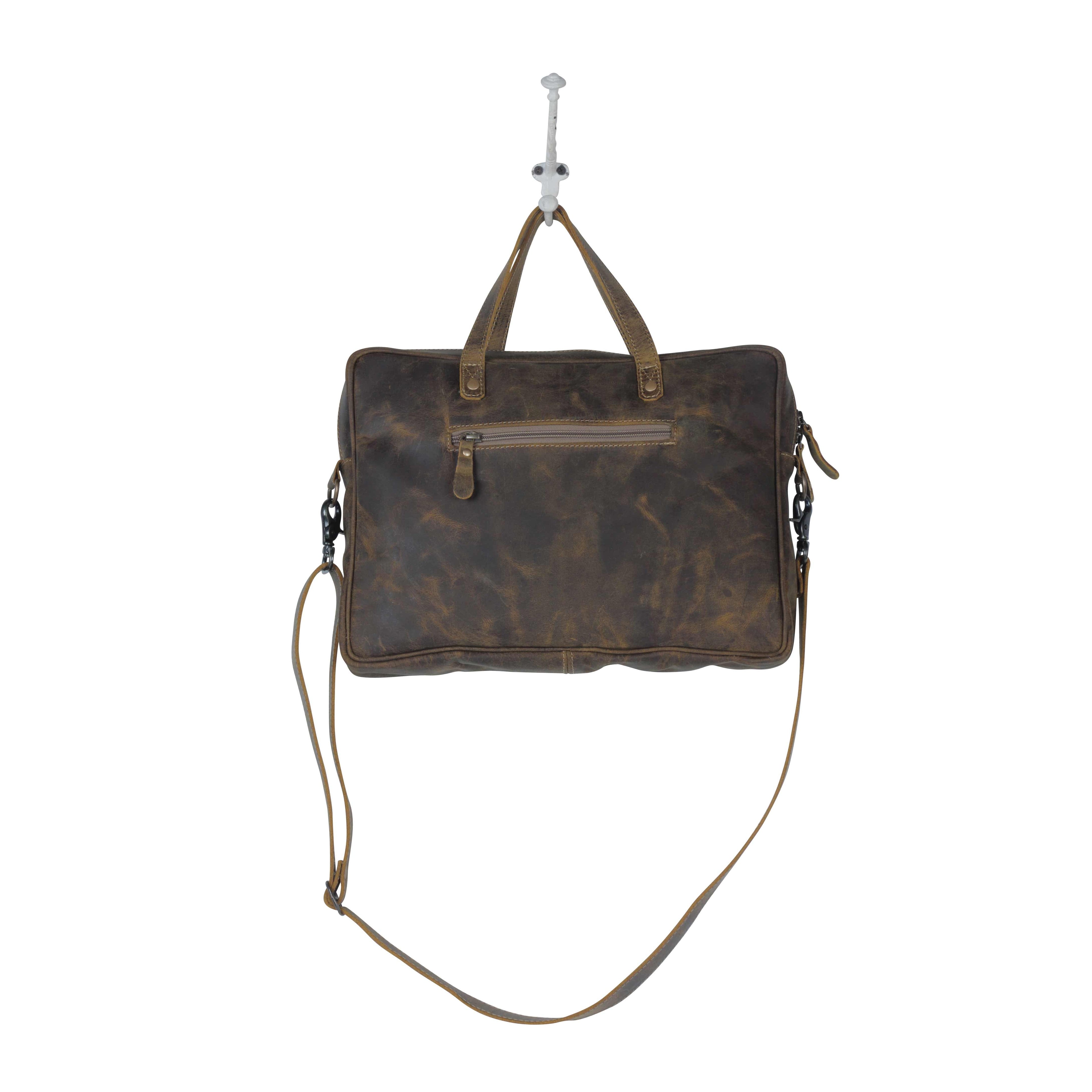 Myra Serenity Hair-On Leather Laptop Bag - Western Office Tote with Detachable Strap and Spacious Interior for Easy Carry