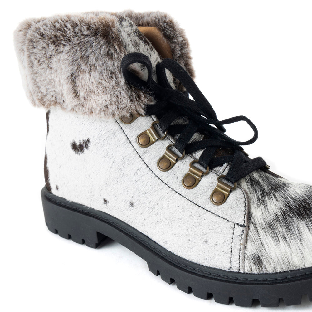 Myra Turbulent Hairon Leather Boots for Women – Fur Lining, Rugged Sole with Stylish Lace-Up Design for Winter Escapes