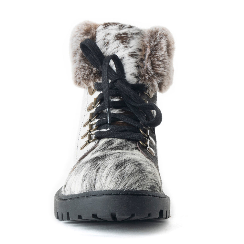Myra Turbulent Hairon Leather Boots for Women – Fur Lining, Rugged Sole with Stylish Lace-Up Design for Winter Escapes