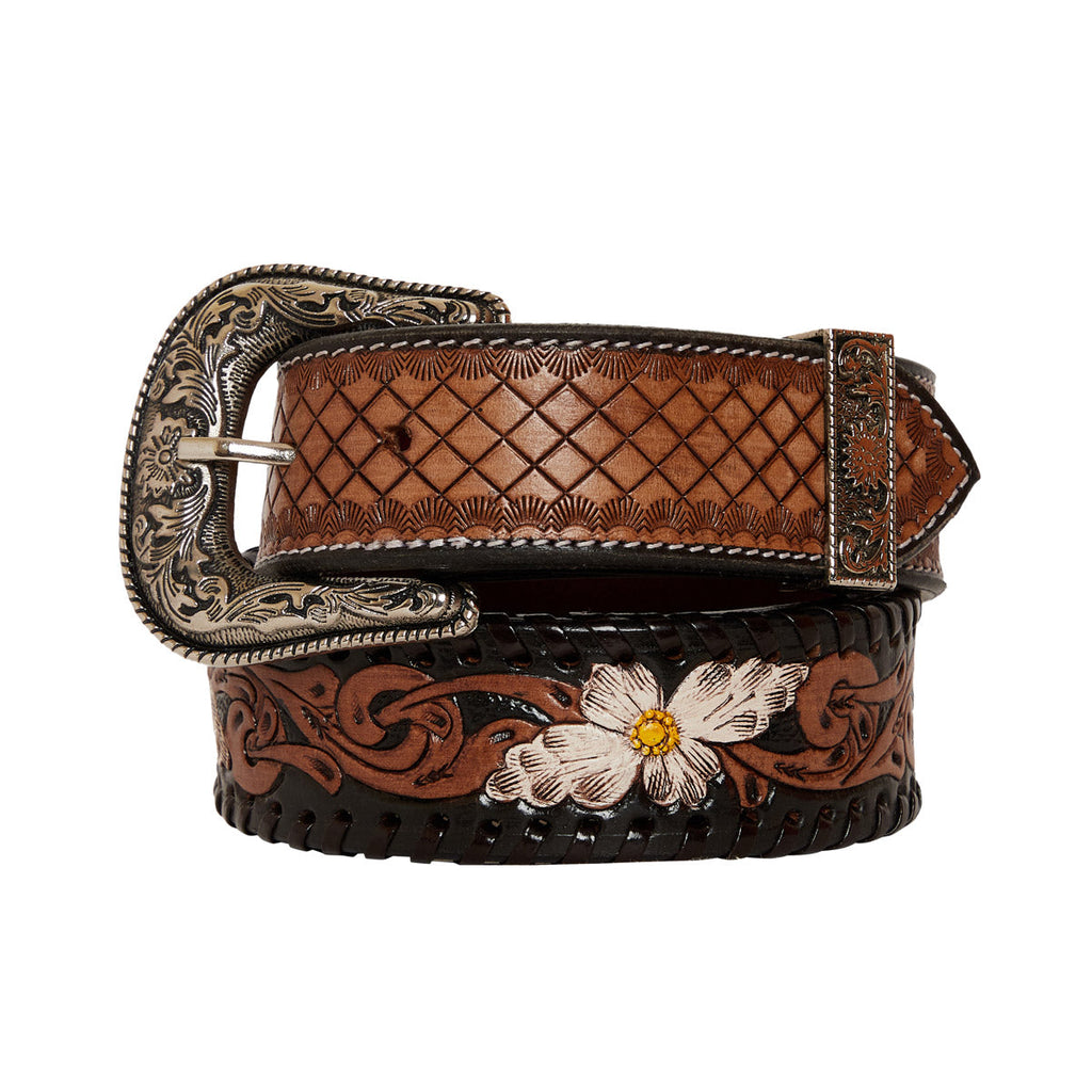 Checkered brown Hand-Tooled Leather Women's Belt