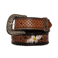 Checkered brown Hand-Tooled Leather Women's Belt