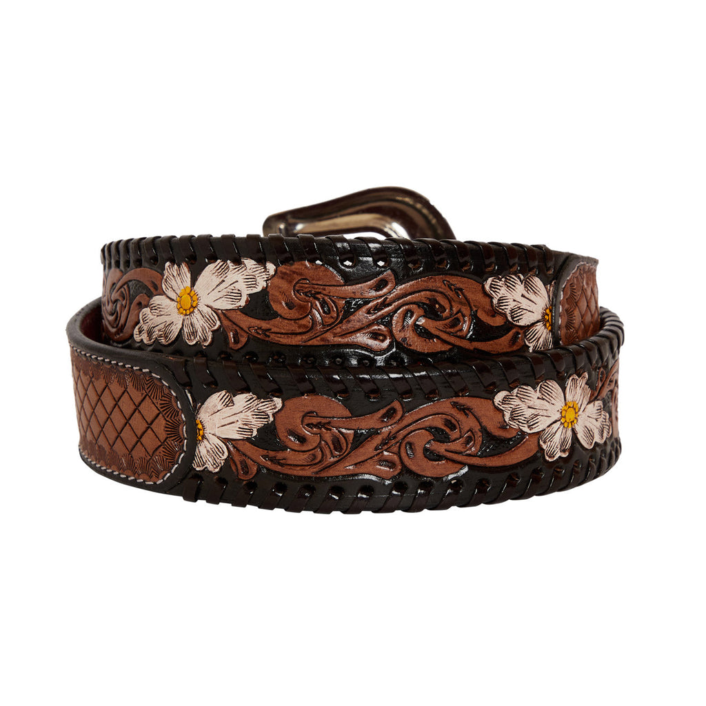 Checkered brown Hand-Tooled Leather Women's Belt