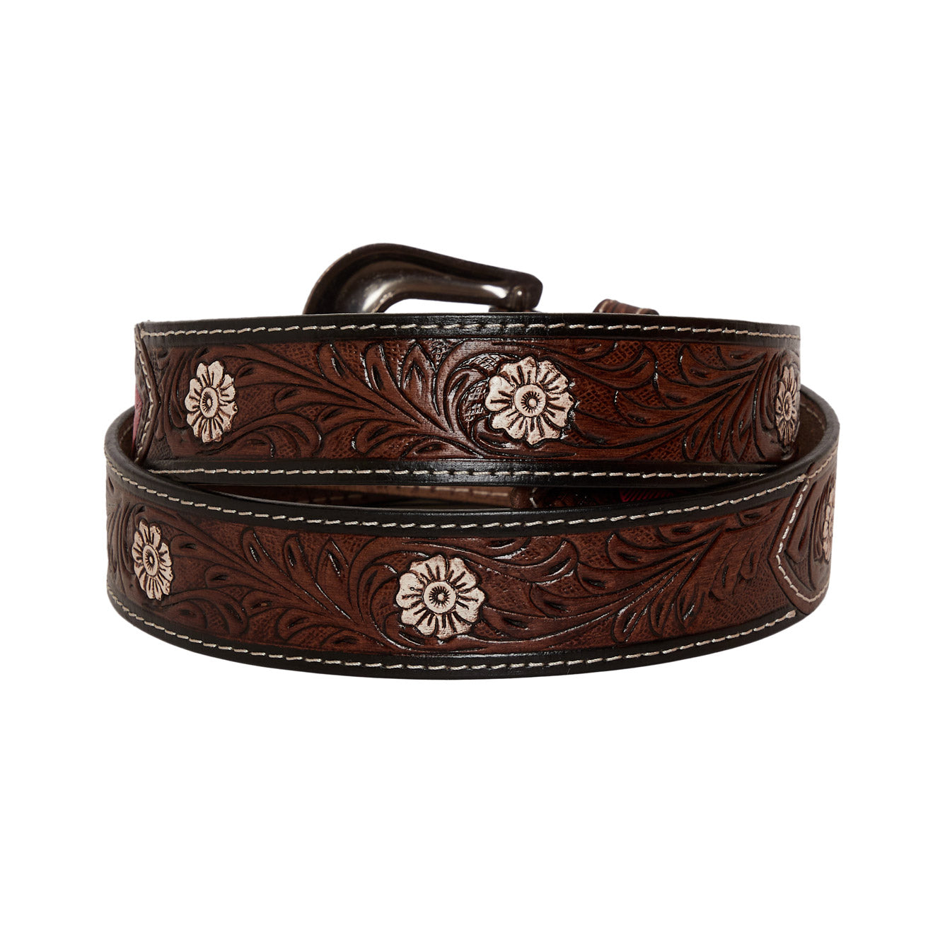 Pink feather Hand-Tooled Leather Women's Belt